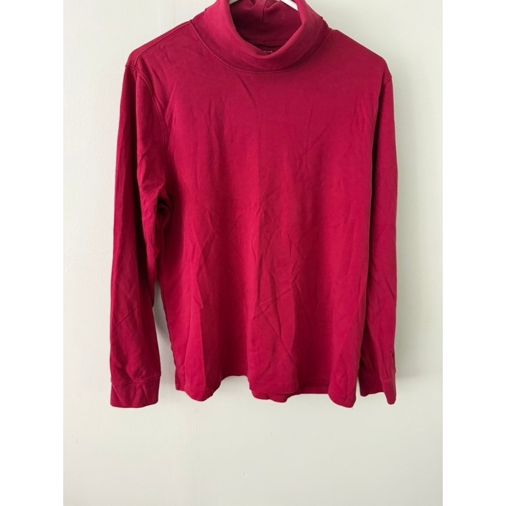 LL Bean Womens XL Red Interlock Mock Turtleneck Long Sleeve Cotton Top 188450 - Picture 2 of 6